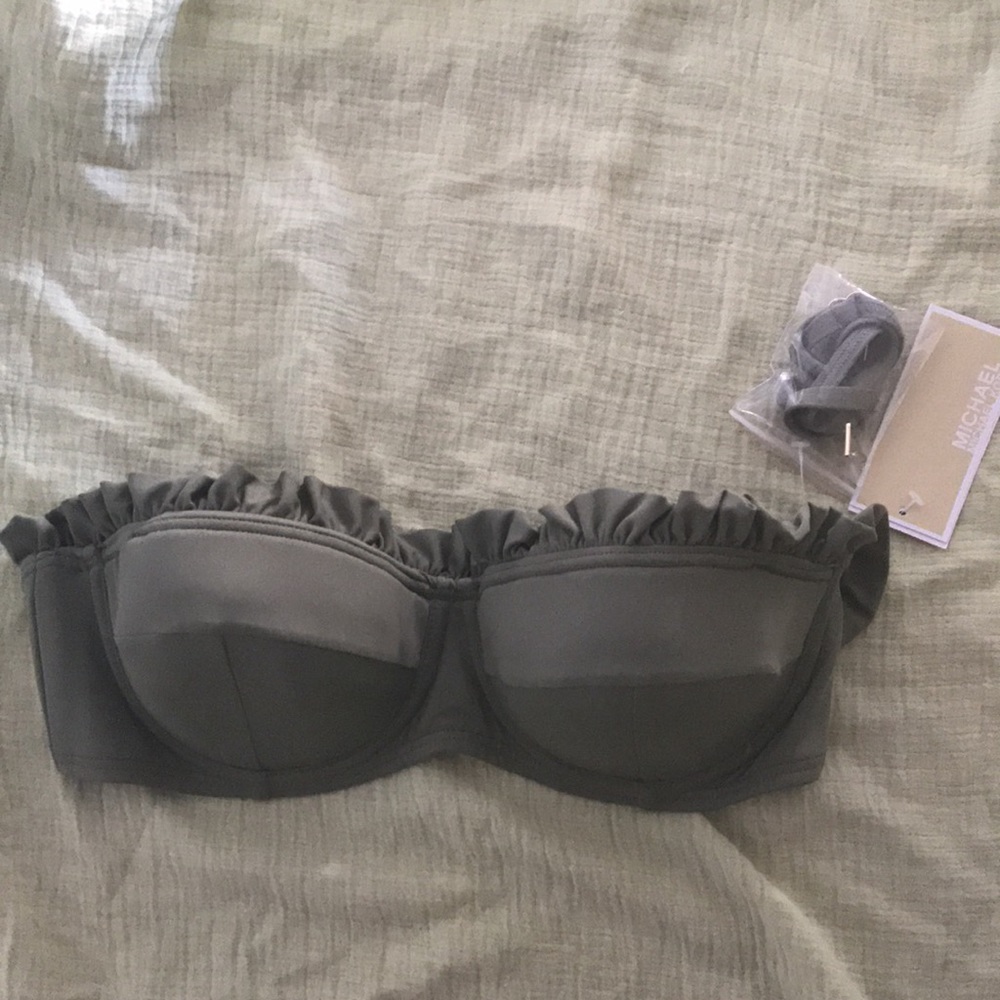 BNWT MICHEAL KORS army green ruffled bikini top